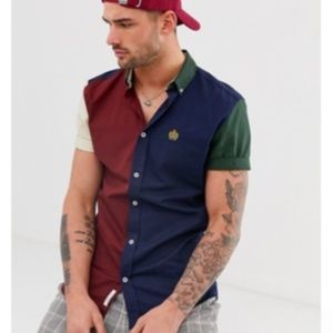 Button Down T-Shirt in Color Block